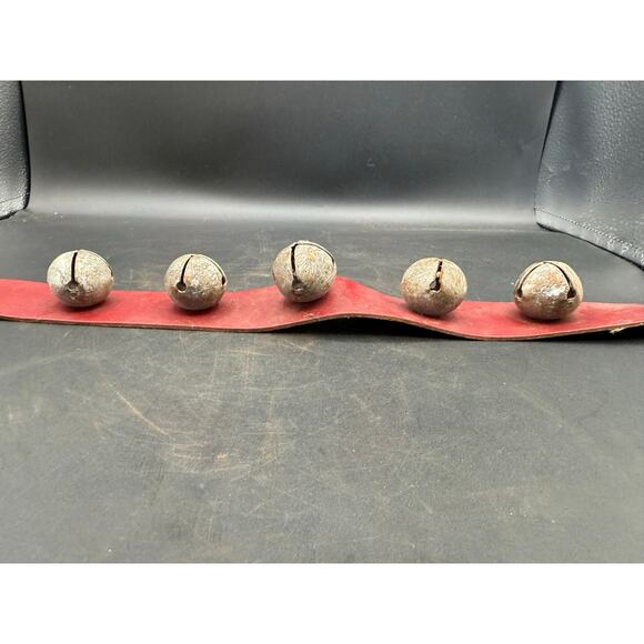 Vintage Bevin Bros. Christmas Jingle Bells on Red Leather Strap - Picture 5 of 8